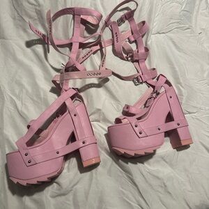 Pink Platform Strappy Sandals
